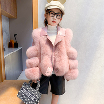 2020 Winter New Children Locomotive Whole Leather Fox Fur Grass Coats Fur Integrated Girl Model Walking Show Wave