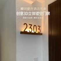 Hotel Creative Solid Wood Luminous Gate License Plate Custom Room Number Plate KTV Bag Compartment Doorplate Beauty Salon logo
