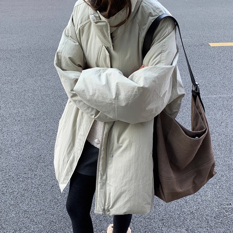 90% White Goose down ~ Minimalist Style Stand-Up Collar down Jacket, Mid-Length Silhouette Trench Coat for Women, Winter White Goose down Coat 818
