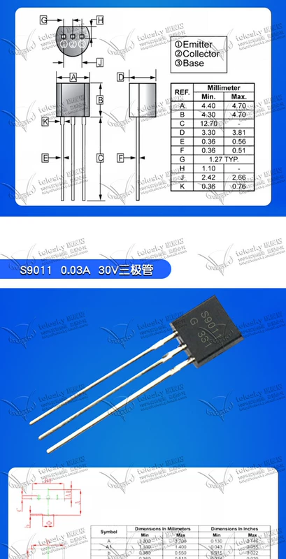 Transitor cắm S9014 S9011 BC327 HT7325 Transistor công suất thấp NPN TO-92