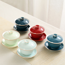 The Blue Cover Bowl Set of the Kiln Change Tea Cup Utilita Tea Tasting Cup Home ceramic Single cover Bowl Three-only Tea preparation Customized