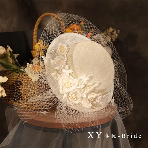 Oil Painting Wind Rice Color Lace Mesh Yarn Retro Mountain Tea Flowers Courtesy Hat Bride Headwear of the Genuine Styling Brigade Pat Hat-Taobao