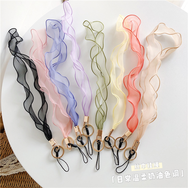 Naughty lace mobile phone hanging rope Gentle Cream Tone Woman with Silk Scarf Hanging Neck Wrist Mobile Phone Chain Bus Cutting Sleeve Pendant Key Hanger Chest Card With Body Dish Mobile Phone Protective Shell Anti-Loss Net Red Hanging Rope