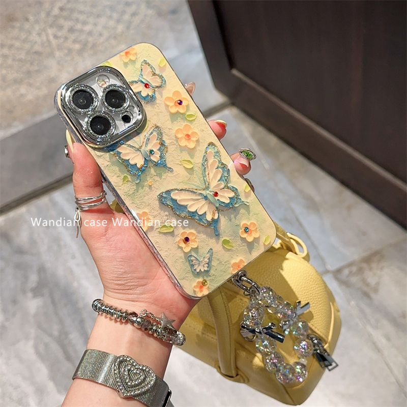 Ins Blue Water Diamond Butterfly convient à l'étui de téléphone 15Pro Max, à la chaîne de bracelet iPhone 13, à 16 nouveaux modèles, 12_voghion.com