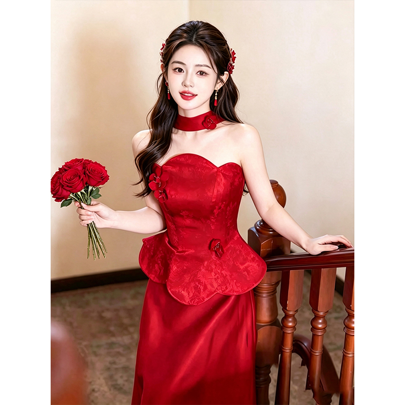 Bridal Toast Dress, Engagement Strapless Niche Gown, 2026 New Style Wedding Banquet Elegant High-End Morning Robe for Women