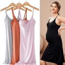 Lactation-feeding sleepy dress with breast mat Summer Model feeding pregnant woman pajamas bottom dress long dress