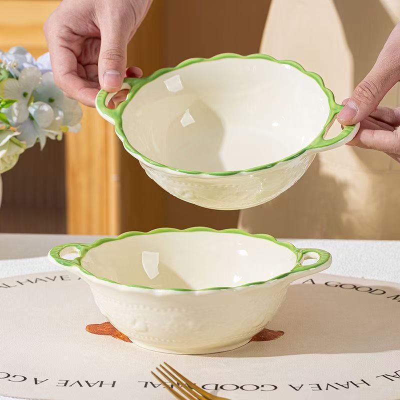 Embossed Warm Sun Bowl and Plate Set for Home Use, Rice Bowl, Straw Hat Plate, Home-Use Ins-Style Aesthetic Ceramic Tableware