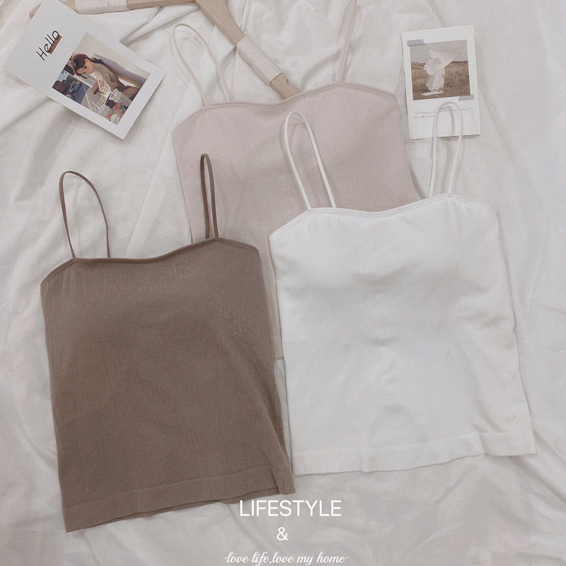 Xia new one word of pure cotton with beautiful back belt with vest lady with chest mat Modale to play the bottom line