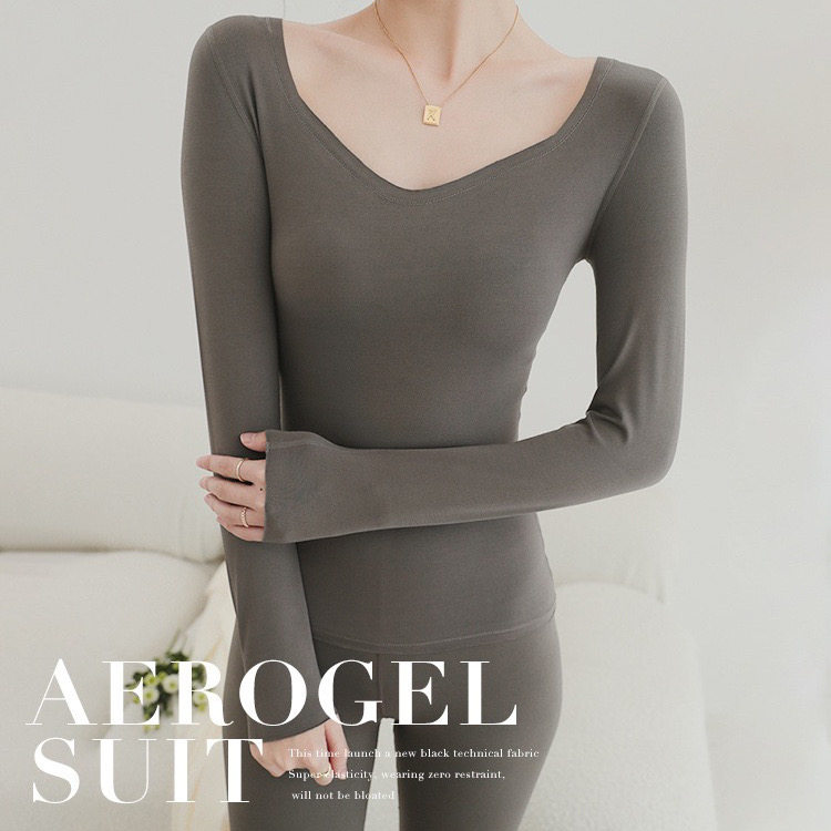 Non-marking tight-fitting slim low-neck underwear women's thin brushed bottoming long johns long johns constant temperature thermal underwear set
