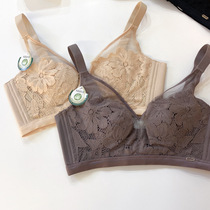 Lace sexy ultra-thin bra big chest showing small underwear thin section crystal cup comfortable breathable bra without steel ring gather
