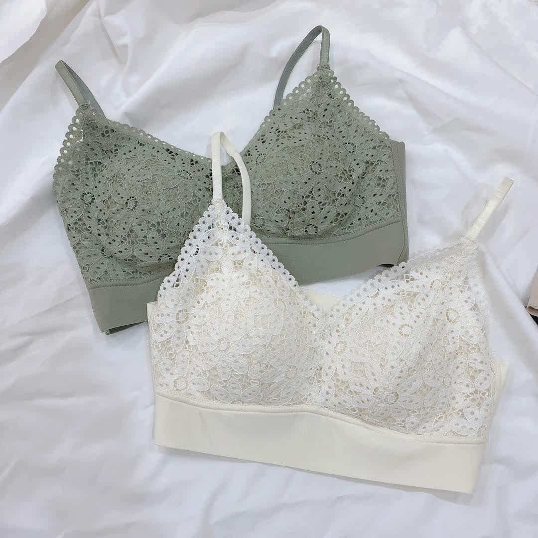 Summer sweet and girlish style seamless jacquard lace sexy underwear gathered thin strap tube top thin section beautiful back full cup