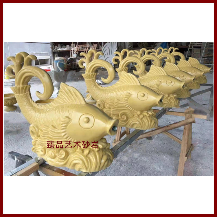 Sandstone goldfish blowwater fountain outdoor water view glass steel sculpture manufacturer direct sales