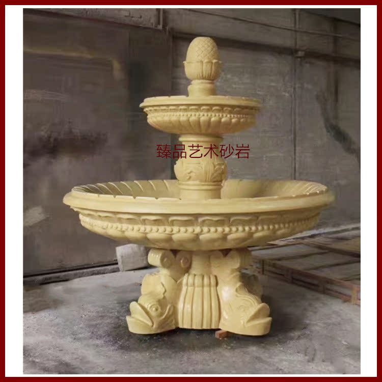 Sandstone fountain European fountain Outdoor waterscape sculpture Glass fiber imitation copper factory direct sales