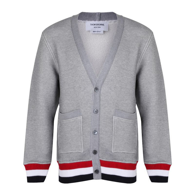 v-cổ khóa Thom Browne diwled ba màu đan viền áo khoác cardigan