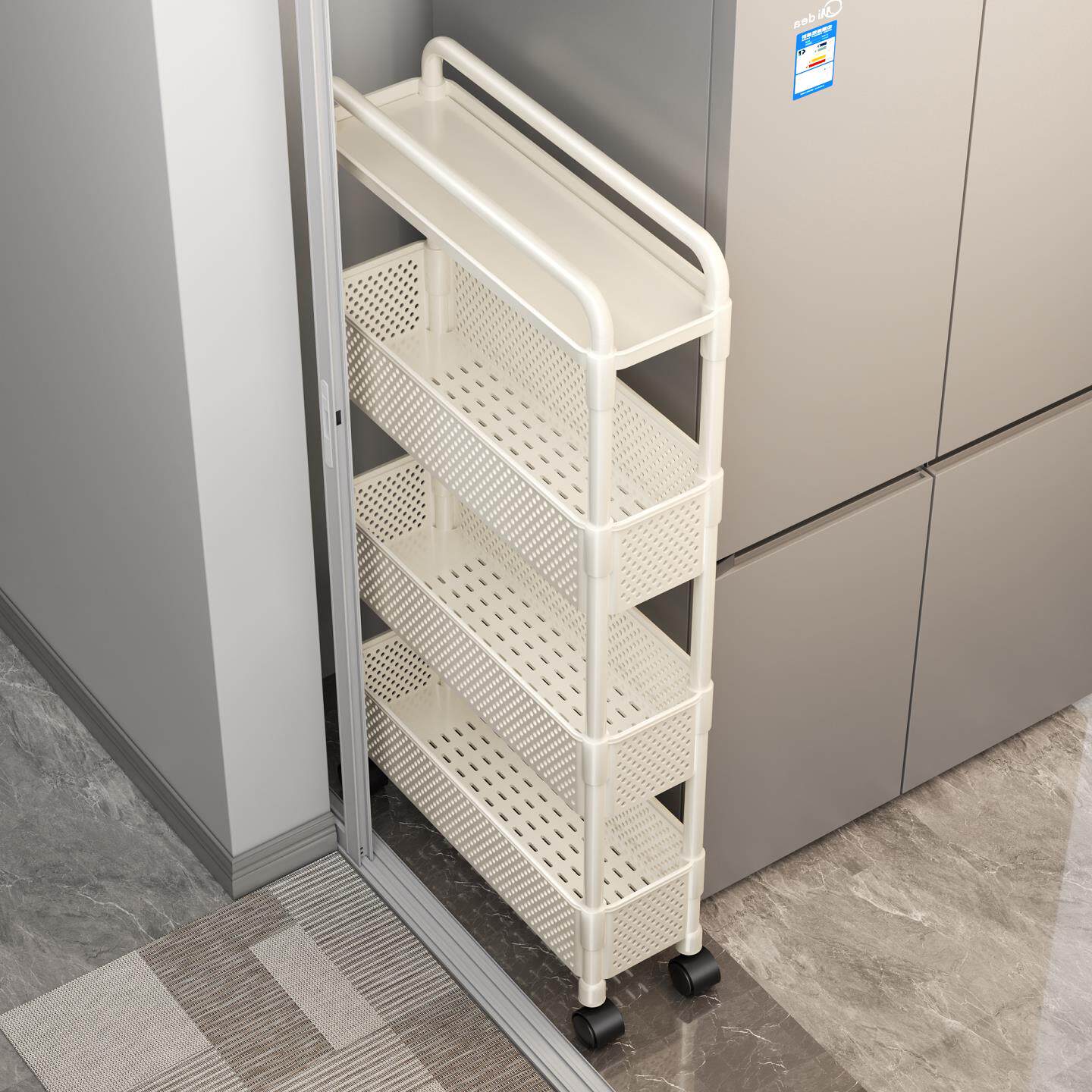 冰箱侧收纳置物架厨房墙边多功能夹缝小推车落地架调料架整理神器