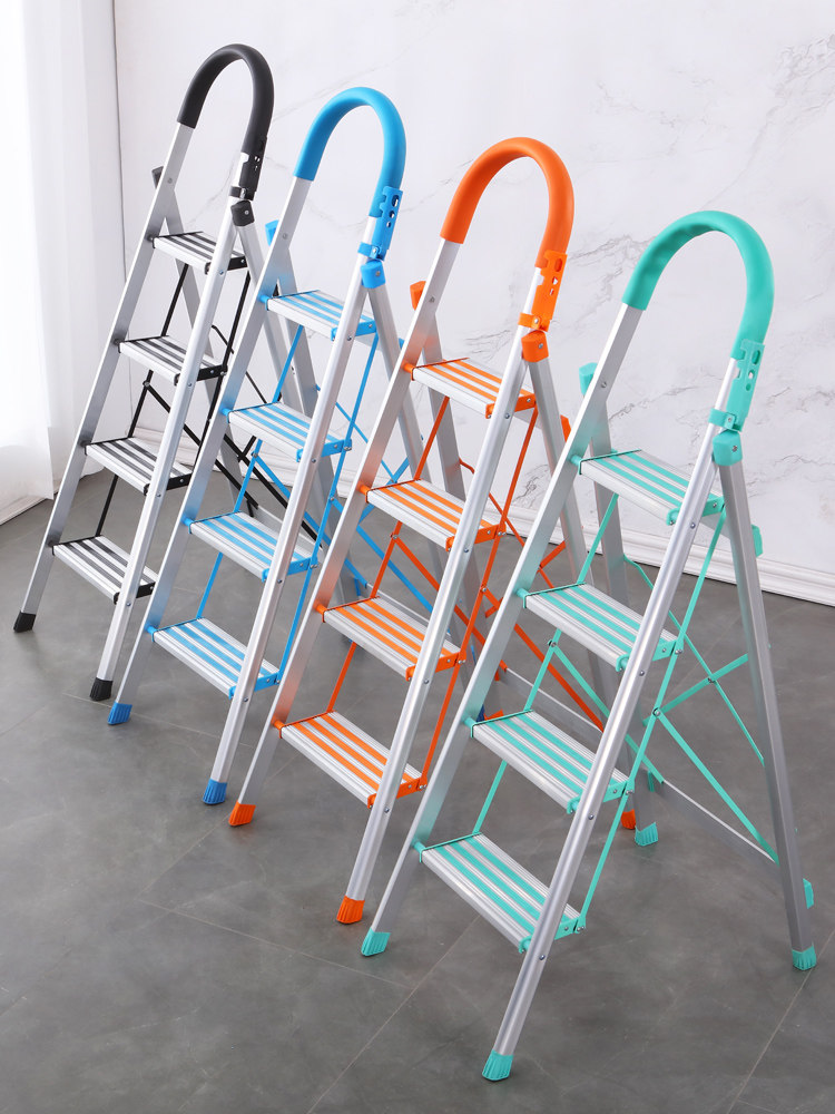 Aluminum alloy ladder thickened multi-function folding ladder Pedal telescopic household thickened herringbone ladder Engineering shrink stairs