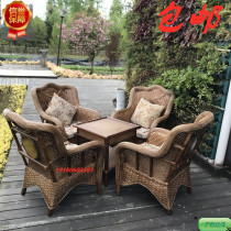 Hot selling hotel rattan chair rattan chair coffee table five-piece set rattan balcony rattan chair living room rattan wood furniture tea house rattan chair