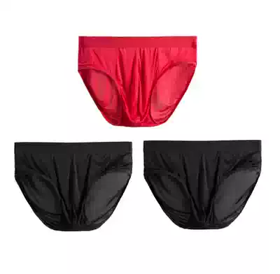 Men's underwear men's breifs Ice Silk summer ultra-thin silk silk breathable loose red size