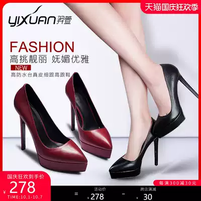 Yi Xuan 2021 autumn new high heels leather pointed heel catwalk single shoes Joker waterproof table professional OL women's shoes
