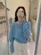 Klein Blue Gentle and Soft Mohair Knit Sweater for Women, New Spring Style, Off-Shoulder Base Layer Sweater Top