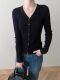 Black Vintage-Style V-Neck Knitted Cardigan for Women, Spring and Autumn, High-End Inner Layer, Base Shirt, Sweater Jacket, Short Top