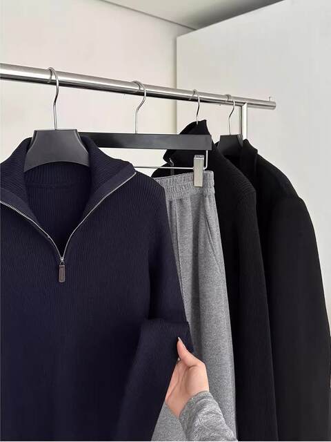 Old money style half-zip high-neck knitted bottoming shirt for women in autumn and winter, lapel sweater with high-end slimming top