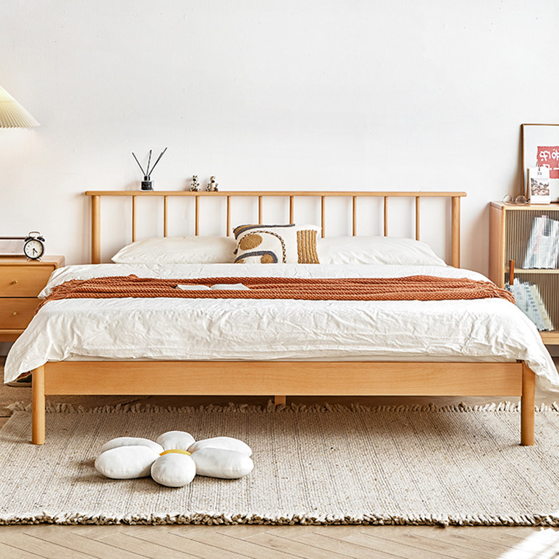 All solid wood bed modern minimalist beech Windsor bed 1 8 meters Nordic double bed small apartment bedroom simple king bed