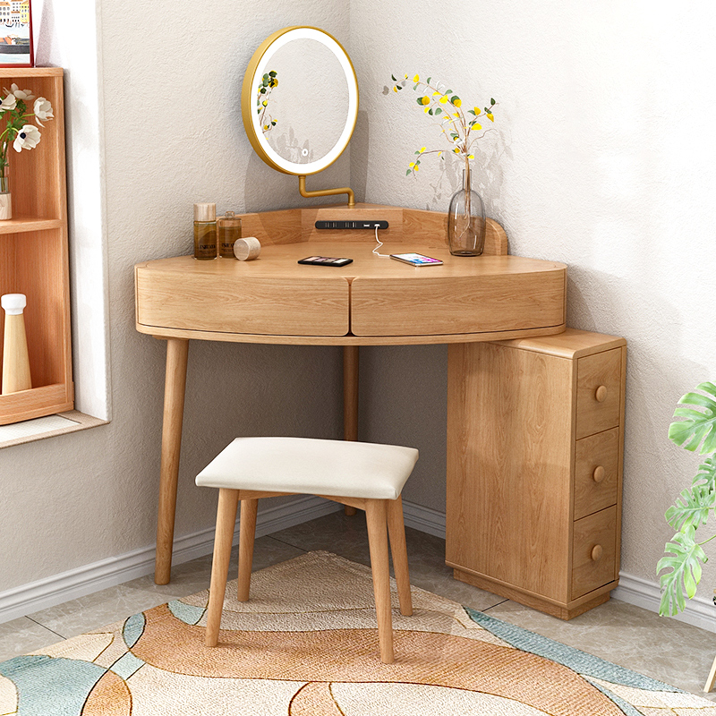 Corner dressing table solid wood bedroom modern minimalist multifunctional small apartment storage cabinet small triangle dressing table table - Taobao