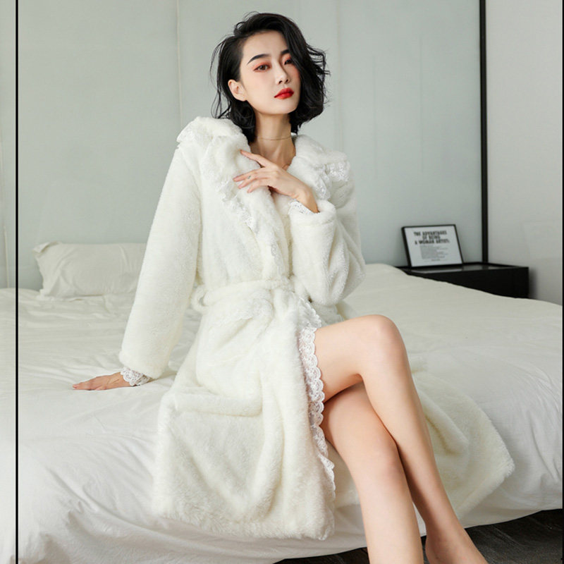 SADO YINER sexy coral fleece nightgown women's winter new thickened warm bathrobe long version flannel pajamas