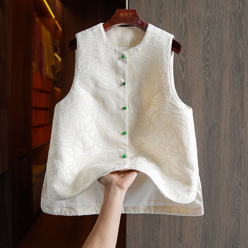 Apricot-Colored High-End New Chinese-Style Vest for Women, Spring and Autumn New Retro Jacquard Vest, Unique Light National Trend Style Top