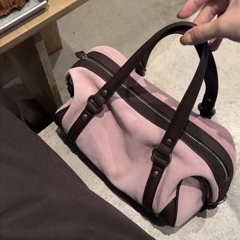 Coffee Shop Outing Package | Pink Suede Boston Bag + Gentle Retro Style»