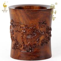 Mahogany handicrafts four treasures in the study relief carvings Kirin Xianbao pen holder new business auspicious gifts
