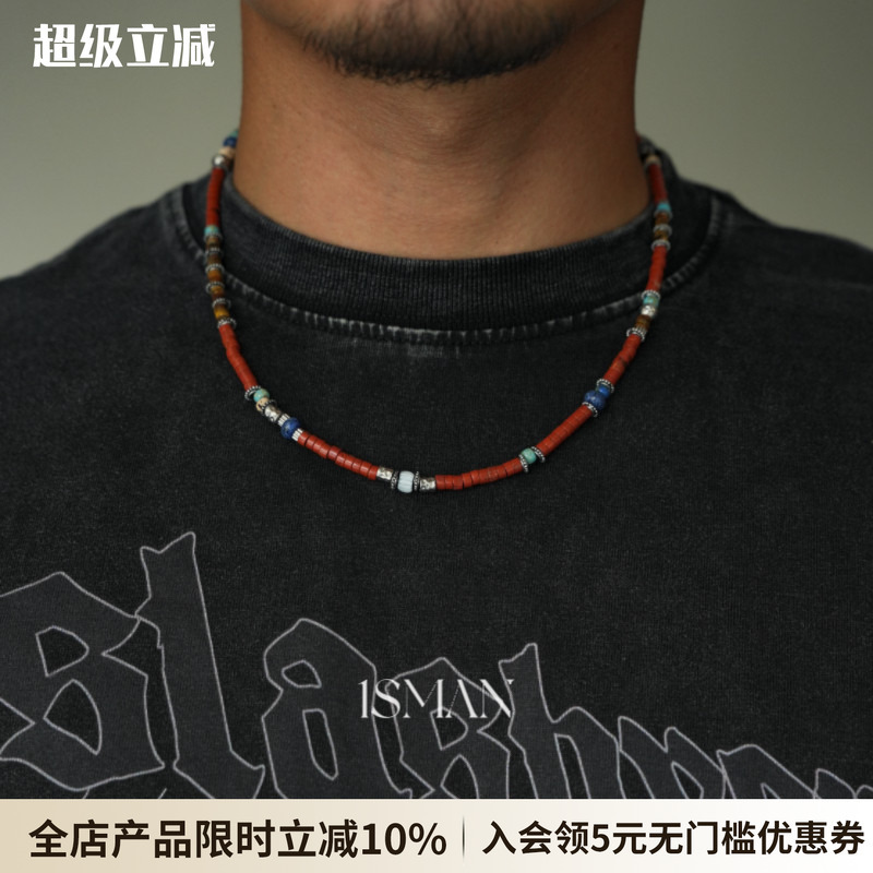 1Sman Original Design Retro Red Stone Bodhi Beads Light Luxury Niche Indian Casual Versatile Unisex Necklace 1Sman Original Design Retro Red Stone Bodhi Beads Light Luxury Niche Indian Casual Versatile Unisex Necklace
