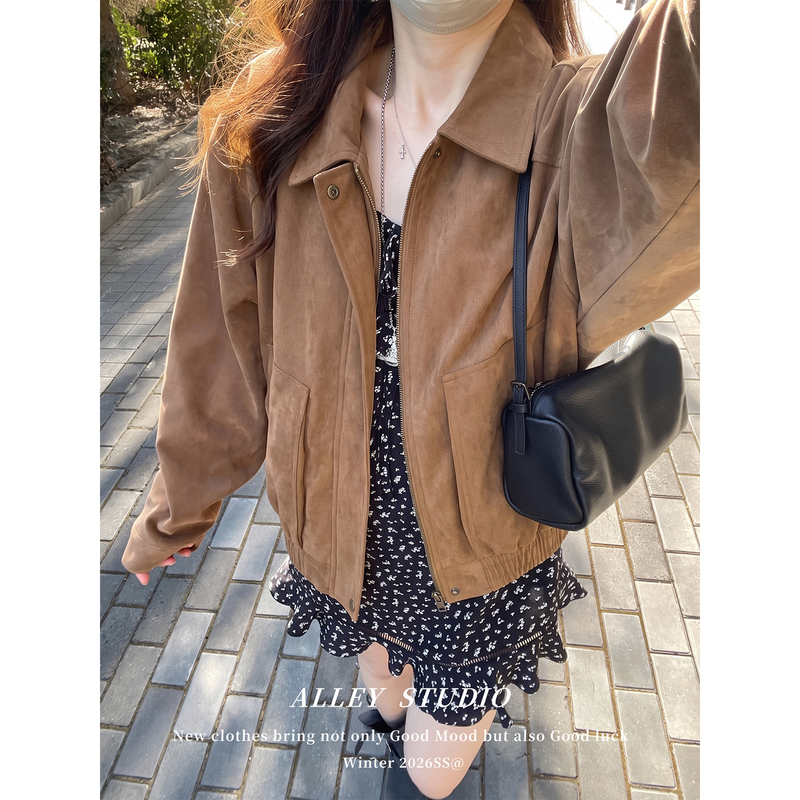 American Barn-Style Brown Faux Suede Thick Coat for Women, Autumn Niche Design, Unique Style, Lazy and Relaxed Jacket American Barn-Style Brown Faux Suede Thick Coat for Women, Autumn Niche Design, Unique Style, Lazy and Relaxed Jacket