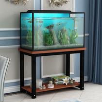 Fine steel wood fish tank shelf iron solid wood table turtle tank cabinet stainless steel aquarium cylinder base table