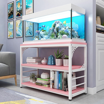 Household living room steel solid wood fish tank shelf base wrought iron fashion simple multi-layer storage aquarium bottom cabinet European style