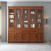 Male Bear Furniture Brief Modern Solid Wood Bookcase Book Room Bookcase With Glass Door With Drawer Placement Cabinet Free Combination