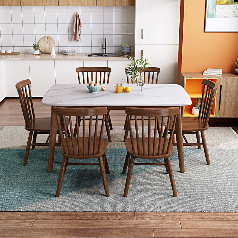 Male Bears Furniture Nordic Modern Brief Total Solid Wood Rock Plate Table Composition Small Family Type 1 Table 6 Chair Dining Table