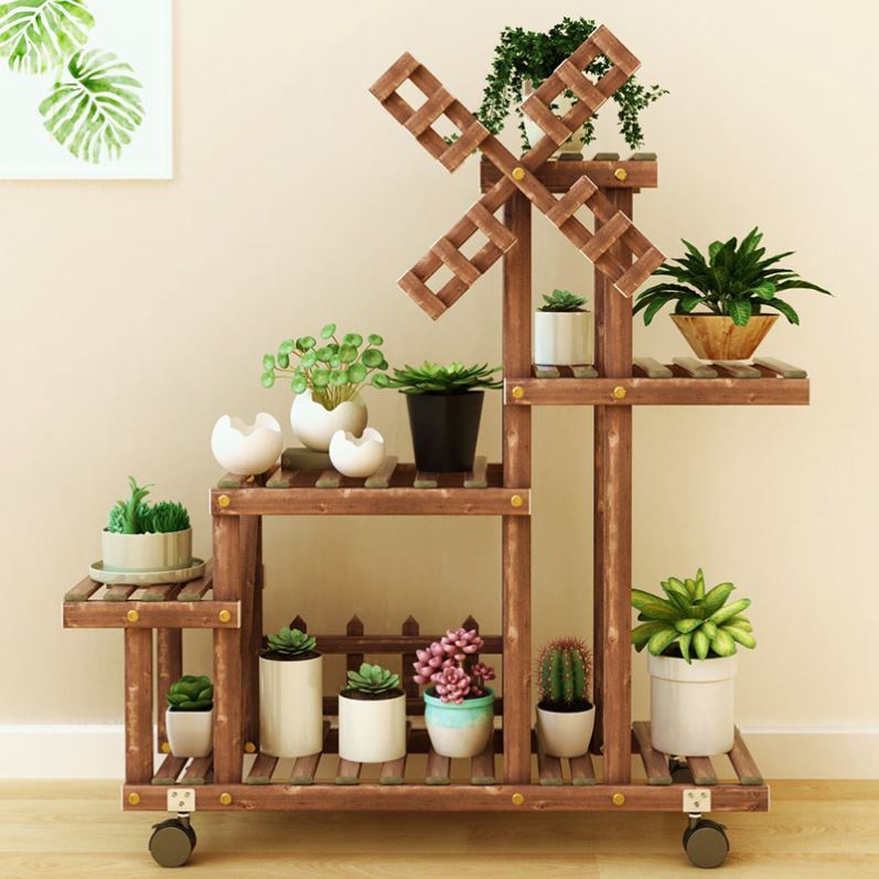 Garden home outdoor flower shelf yard shelf wooden living room corridor potted plant flower pot kindergarten plant