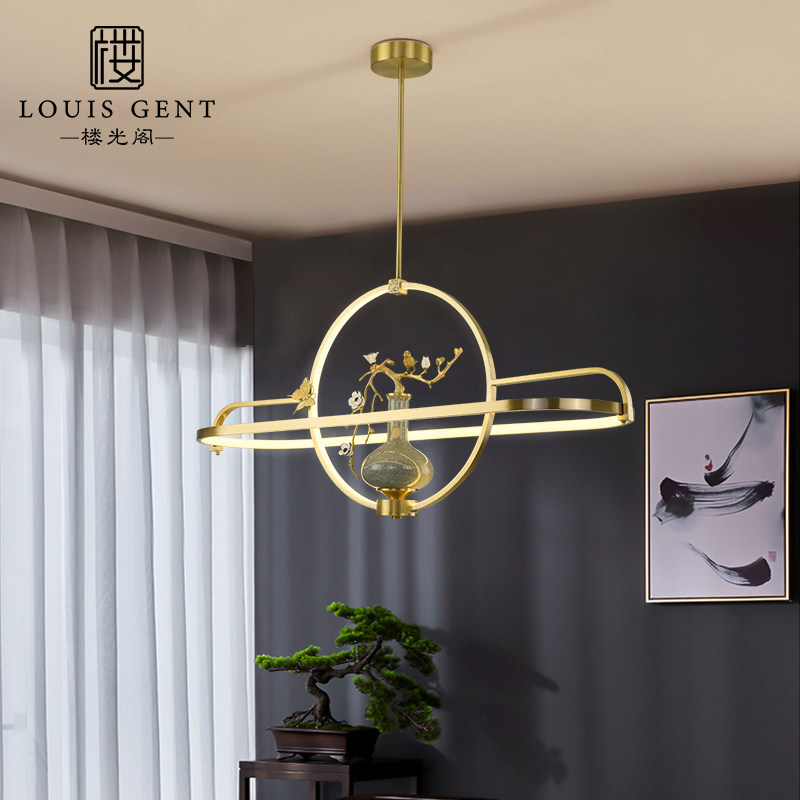 Lou Guangge all copper new Chinese chandelier porch tea room Zen ceramic lamps light luxury creative personality dining room chandelier