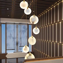 Marble chandelier New Chinese All-copper Dining room bar Bedroom bedside Living room Hollow high loft duplex stair light