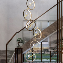 New Chinese staircase chandelier All copper atmosphere Chinese style restaurant bar Single head duplex living room hollow high loft