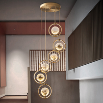 New Chinese chandelier All copper marble single head jade villa duplex floor living room hollow loft stair lamp long chandelier