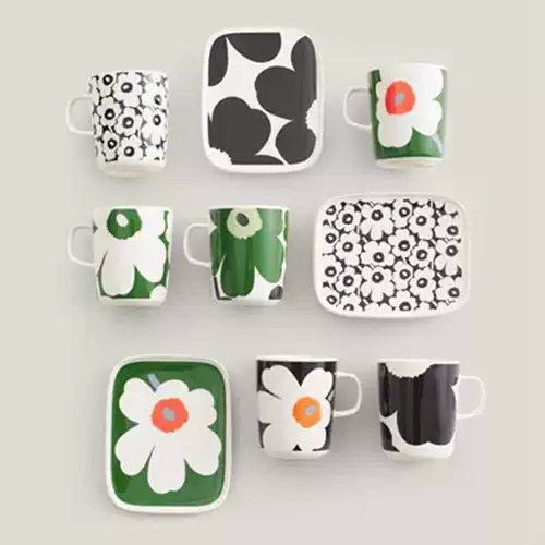 Новый 2024 Spring Marimekko Unikko60 Anniversary Green, оранжево -зеленый зеленый белый марк.