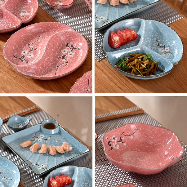 Japanese tray two three separate tray was 0, the ceramic tableware snacks dry fruit bowl dish fast food dish to the canteen