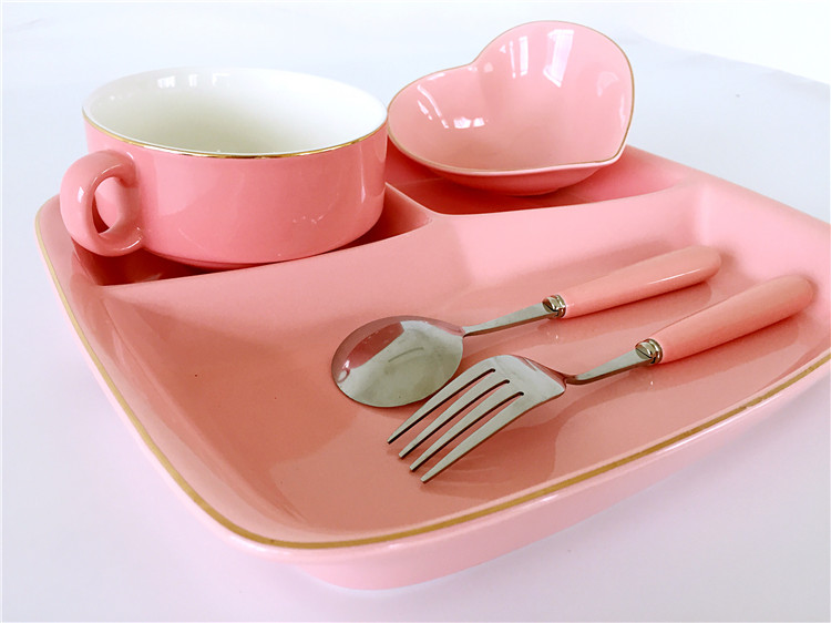 Ceramic frame plates children tableware breakfast tray sets students FanPan home three separate plate of western - style food plate