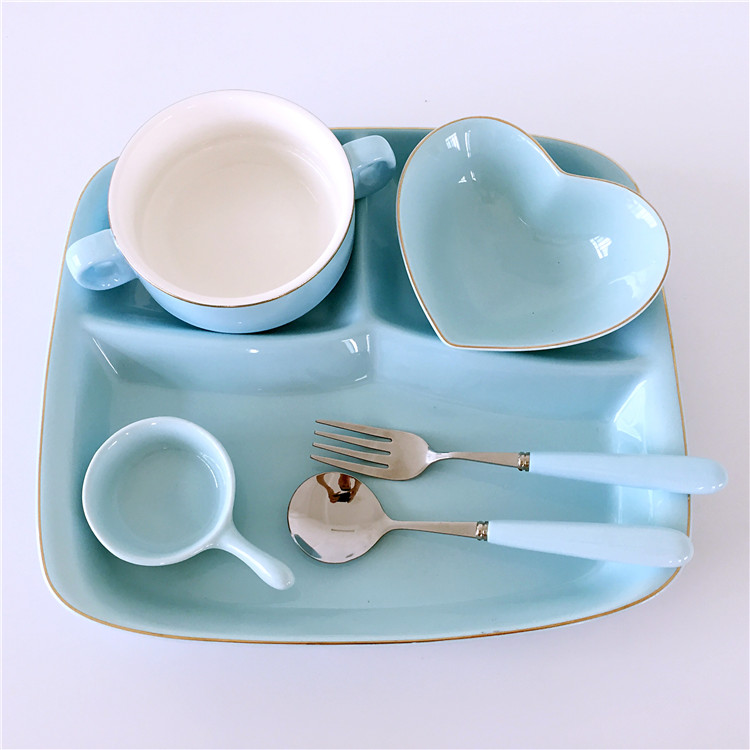 Ceramic frame plates children tableware breakfast tray sets students FanPan home three separate plate of western - style food plate