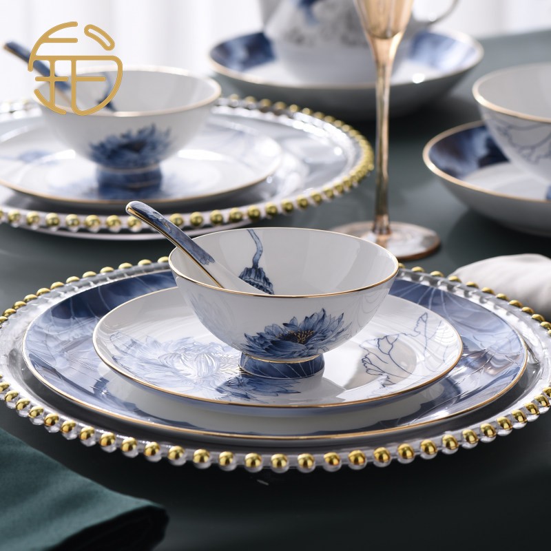 Bowl Dish Suit Home Jingdezhen Chinese High-end Ceramic Bone China Porcelain Cutlery Cutlery Cutlery Dish Combination Joqian