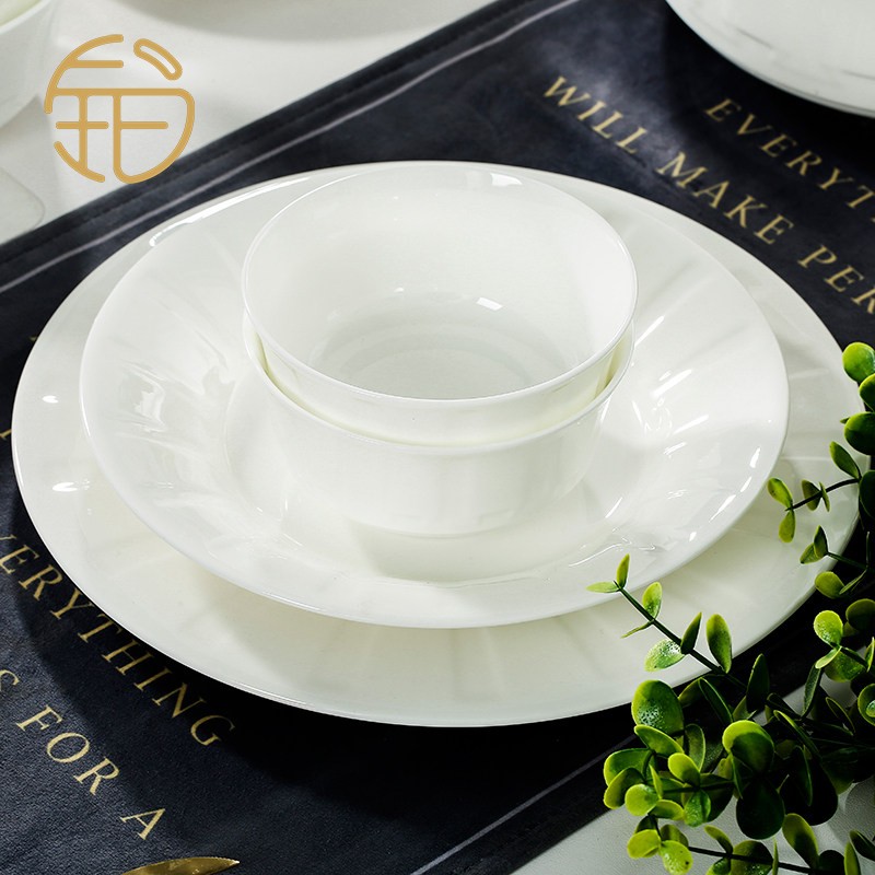 Pure white bone china bowls and dishes home simple bowls and plates rice bowls dish soup dish underglaze color loose parts matching