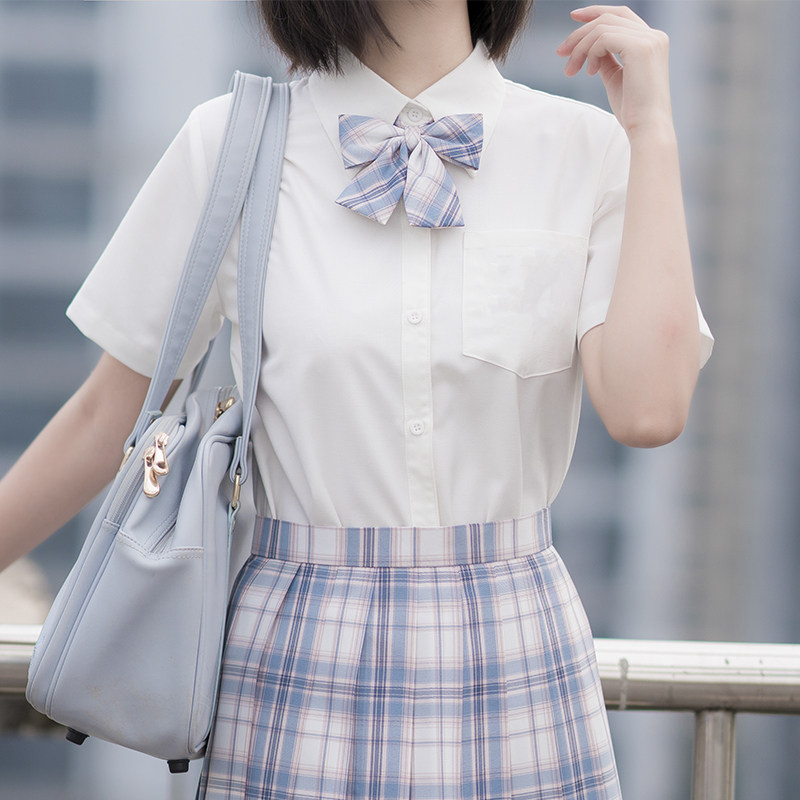 Hatsumachino milk white jk uniform shirt women's Japanese college style basic short long sleeve original embroidery shirt summer